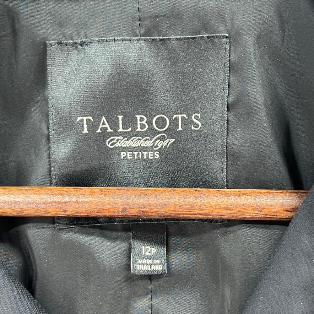 Talbots Trench Coat Womens 12P Black Double Breasted Belted Classic Petite - Picture 10 of 11